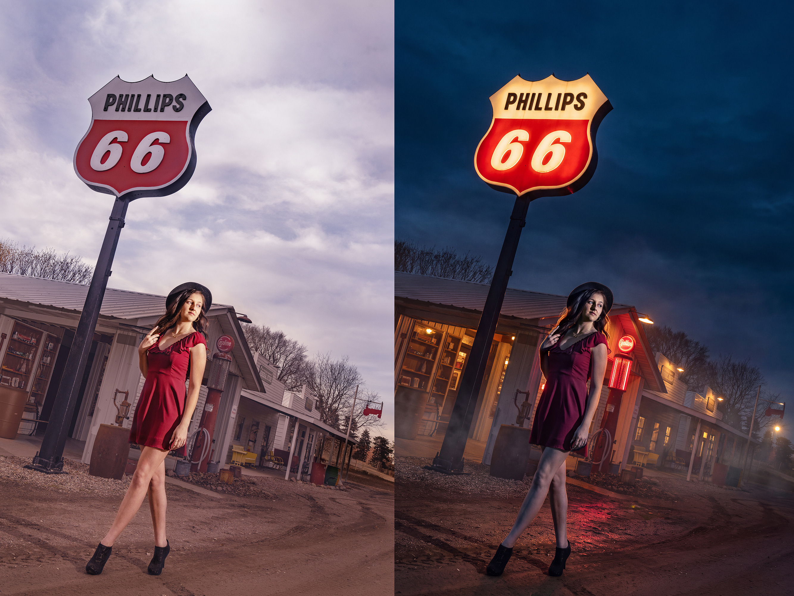 Before, and FUZEd to a lit night scene